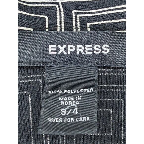Express Wrap Dress Women Size 3/4 Black Geometric Surplice V-Neck Collared - Picture 6 of 12
